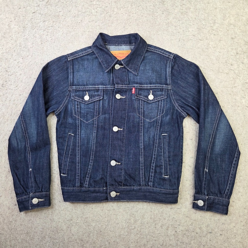 Levi's Youth Denim Trucker Jacket Size 8-10 Yrs Unisex Dark Blue Jean Jacket